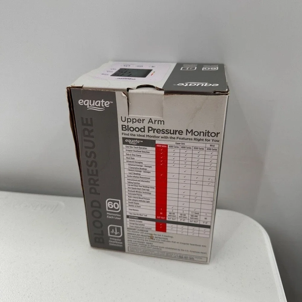Equate 4000 Series Upper Arm Blood Pressure Monitor One-Touch Operation Wireless